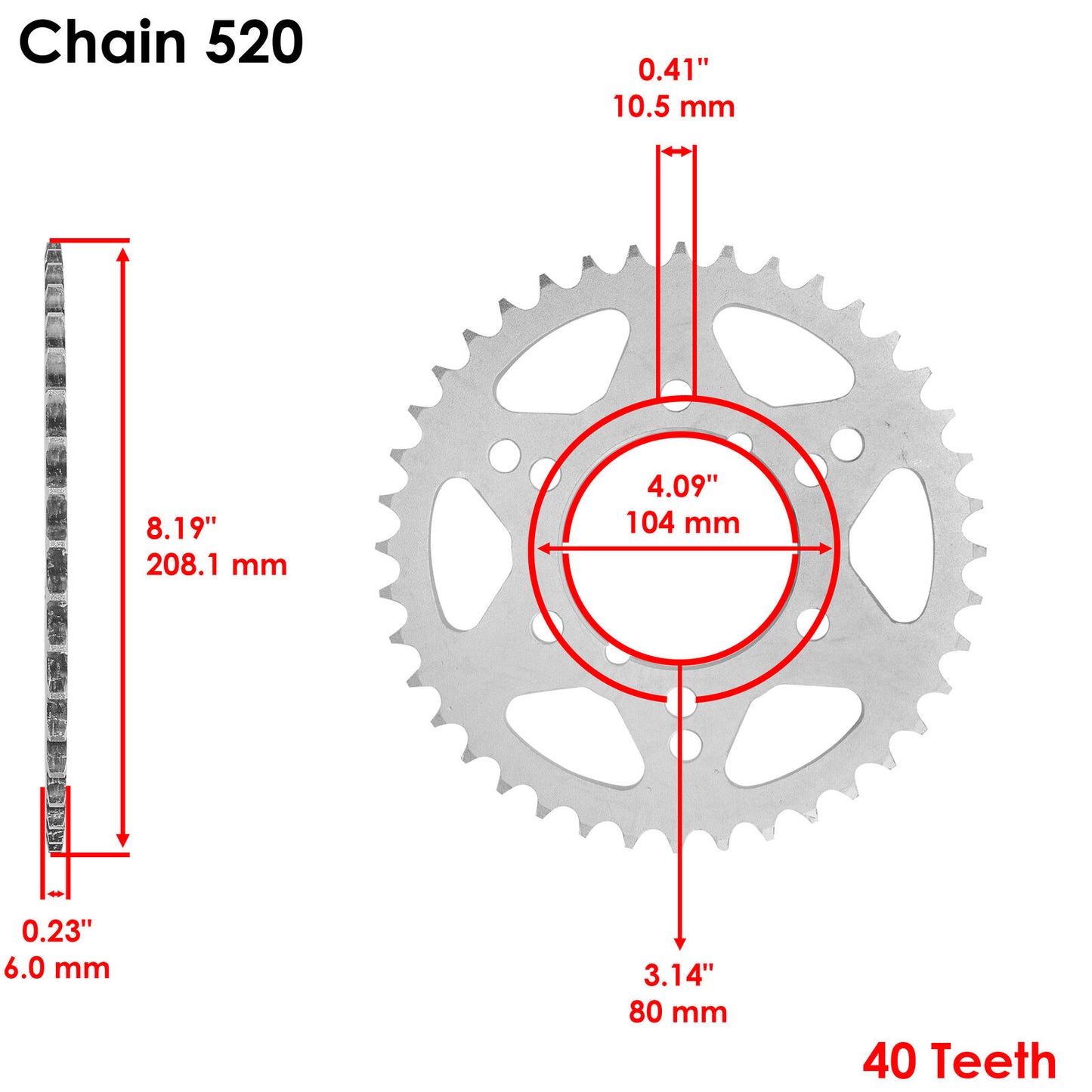 Caltric 3222061 Rear Wheel Chain Sprocket for Polaris 40 Teeth