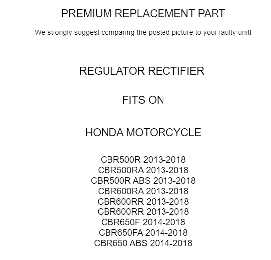 Regulator Rectifier For Honda CBR500 R Ra / CBR600 Ra Rr / CBR650 F Fa 2013-2018