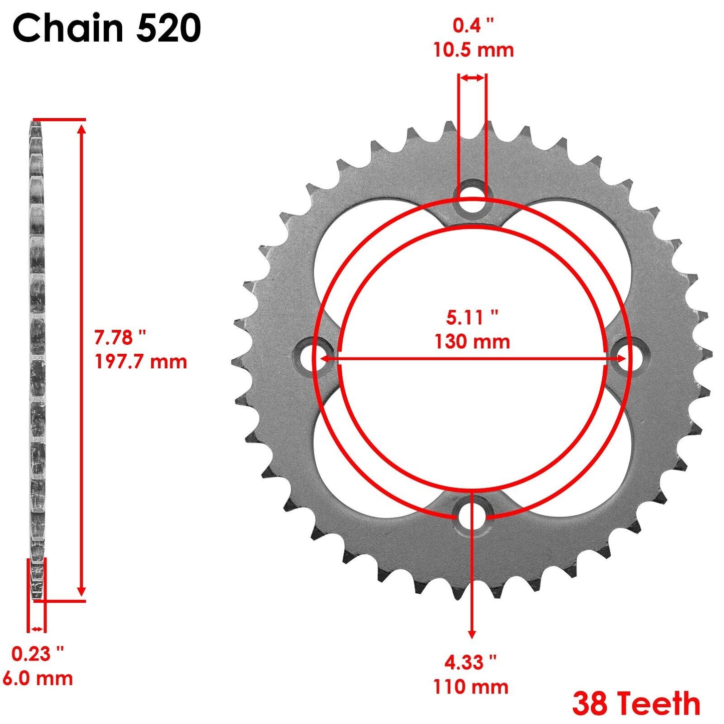 Drive Chain & Sprocket for Honda Sportrax 300 TRX300EX 2007-2008 520 X 92