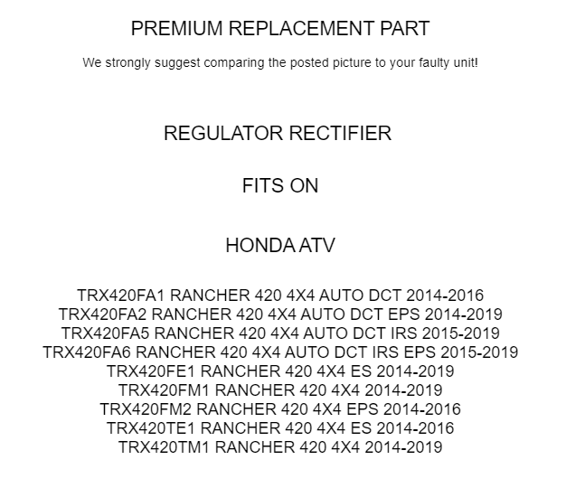 Regulator Rectifier for Honda TRX420 Fa Fe Fm Te Tm Rancher 420 4X4 2014-2019