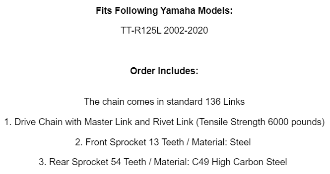 Caltric Drive Chain and Sprockets Kit for Yamaha TT-R125L TT-R125LE 2002-2020