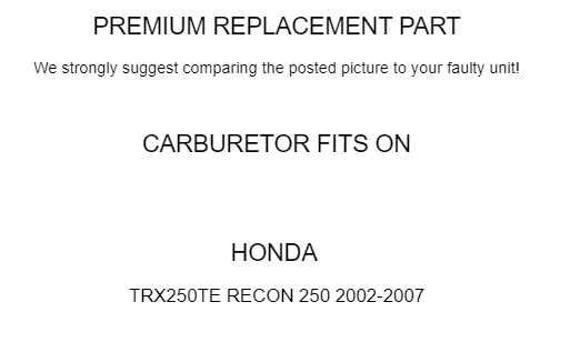 Carburetor for Honda TRX250TE TRX250 Te Recon 250 2002-2007