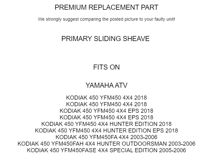 Complete Primary Sliding Sheave for Yamaha Kodiak 450 YFM450 4X4 03-06 And 2018