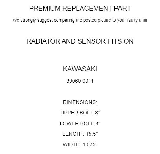 Radiator With Sensor for Kawasaki 39060-0011 Radiator / 27010-1202 Switch Fan