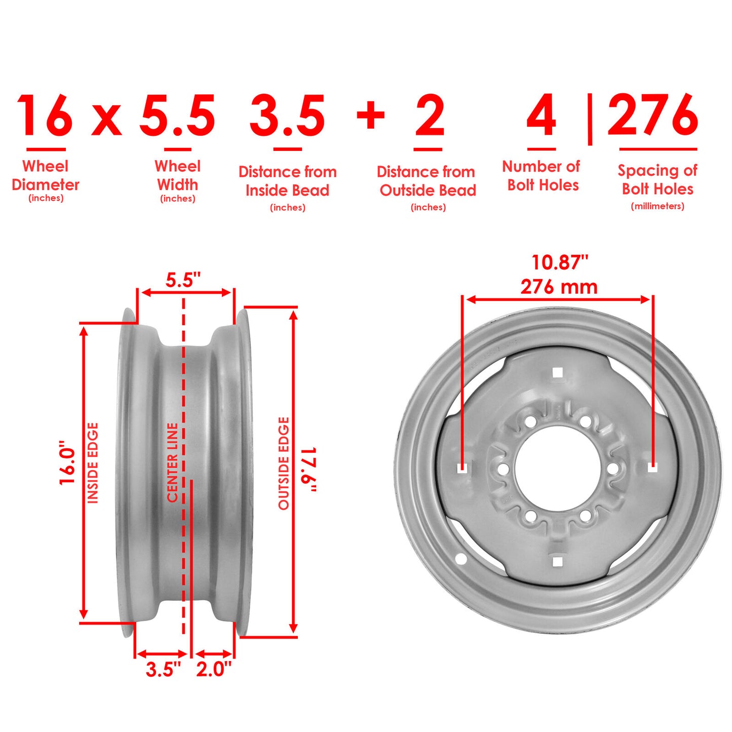 Front Wheel Rim For Ford New Holland 4830 484 485 495 5000 5030 5110 565 574 575