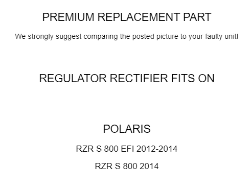 Caltric Regulator Rectifier for Polaris RZR S 800 / EFI 2012 2013 2014