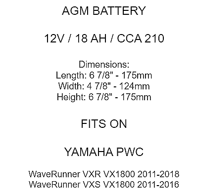 AGM Battery for Yamaha Waverunner VXR Vxs Vx1800 2011-2018