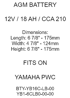 Yb16cl-B AGM Battery for Yamaha Bty-Yb16C-Lb-00, Yb1-6Clb0-00-00